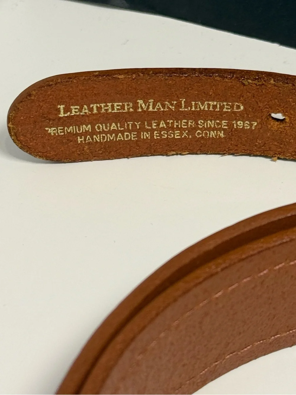 Leather Man Ltd Brown Leather Belt Nautical Flag Ribbon and Brass Buckle Size 46